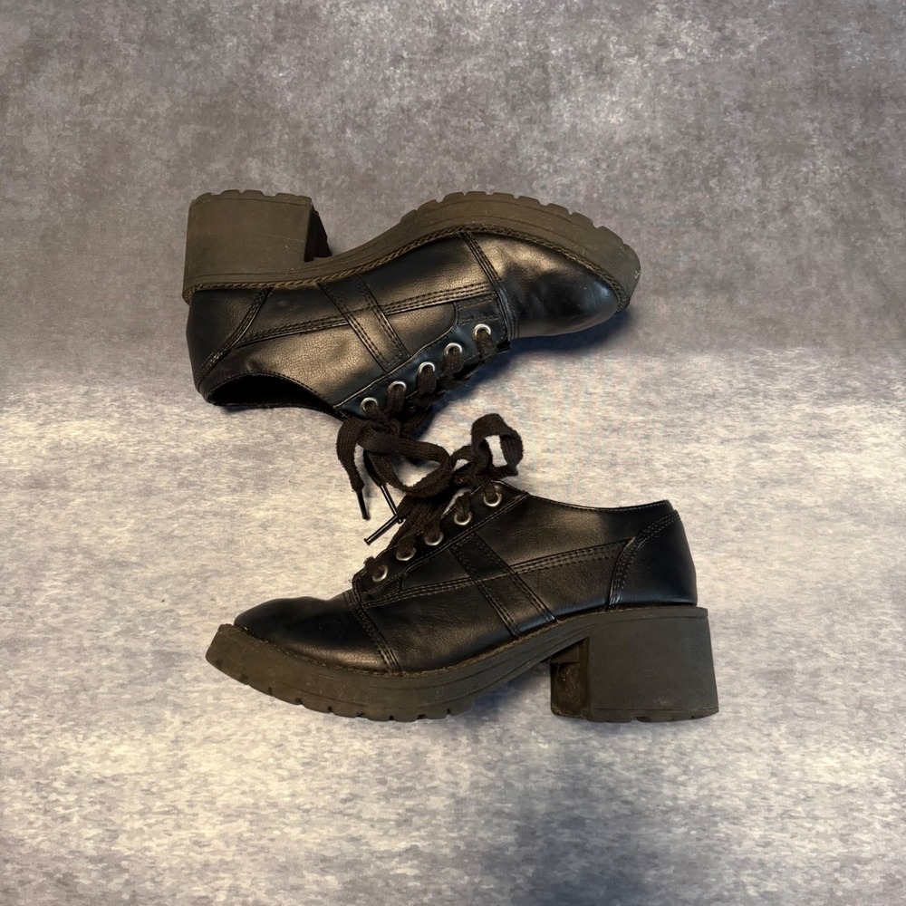 No Boundaries Womens Black Chunky Heel Lace Up Oxford Platform Shoes Size 7
